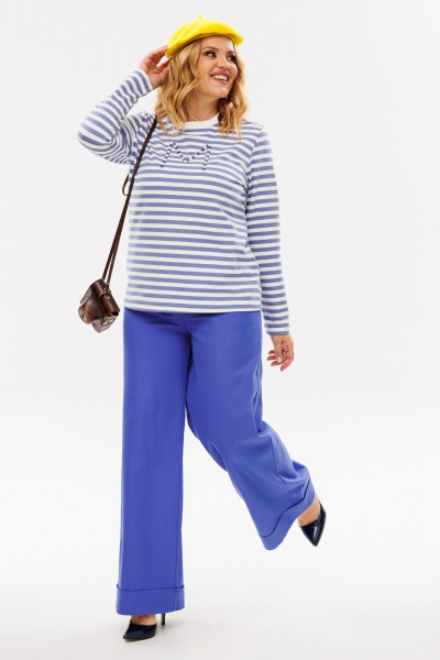 Комплект брюк и лонгслива из хлопкового трикотажа Michel chic 1392 голубой_полоска - фото 4
