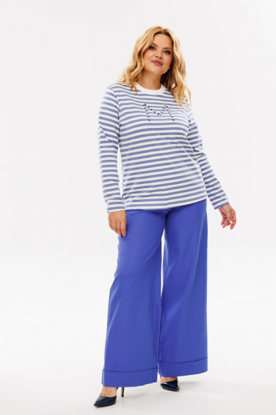 Комплект брюк и лонгслива из хлопкового трикотажа Michel chic 1392 голубой_полоска - фото 3