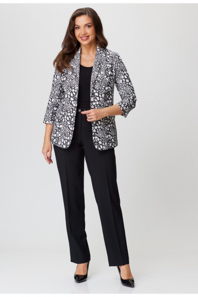 Деловой двойка жакет из хлопковой ткани и классические брюки БелЭльСтиль 203-2_83_22+596-2_79_22 камушки+черный - фото 2