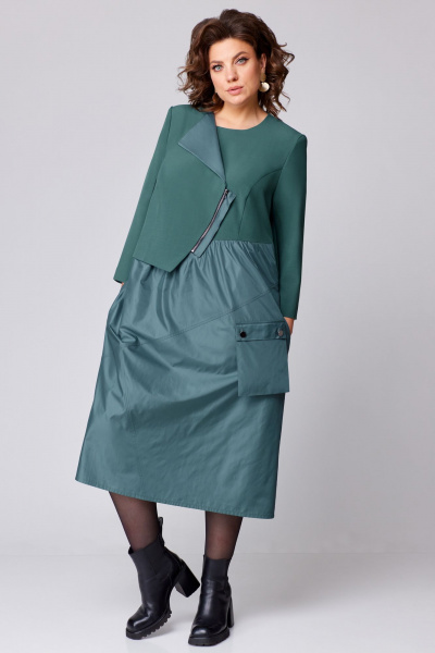 А-образное платье с имитацией косухи и сборкой Мишель стиль 1209 полынь - фото 8