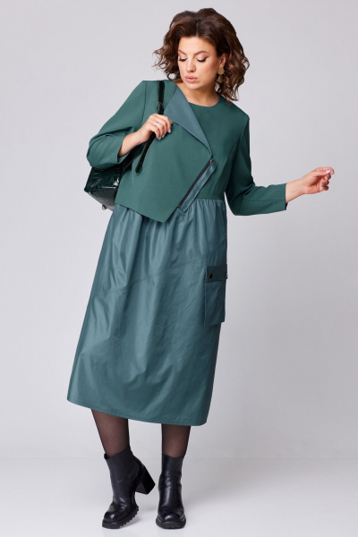 А-образное платье с имитацией косухи и сборкой Мишель стиль 1209 полынь - фото 7