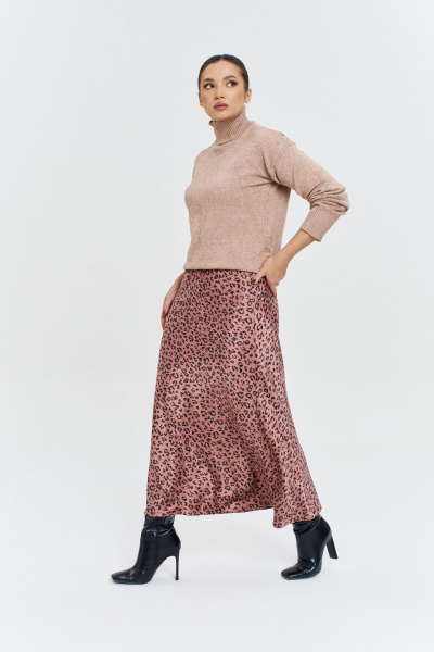 Атласная юбка-миди с резинкой и трапециевидный силуэт Anastasia 1151 розовое_золото - фото 4