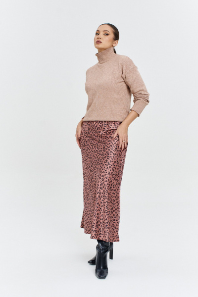 Атласная юбка-миди с резинкой и трапециевидный силуэт Anastasia 1151 розовое_золото - фото 3