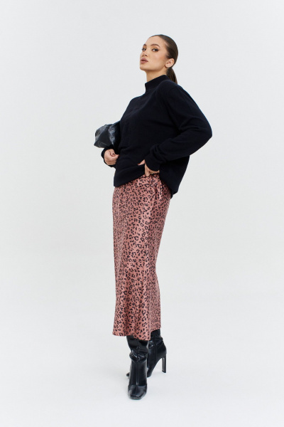 Атласная юбка-миди с резинкой и трапециевидный силуэт Anastasia 1151 розовое_золото - фото 2