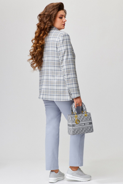 Классический комплект брюки жакет топ из джинсовой ткани Fita 1486 серо-голубой - фото 4