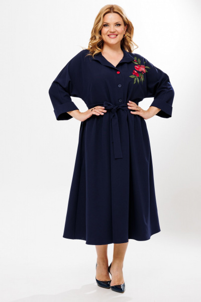 Нарядное макси платье с вышивкой и карманами BRELA 2354.1 темно-синий - фото 1