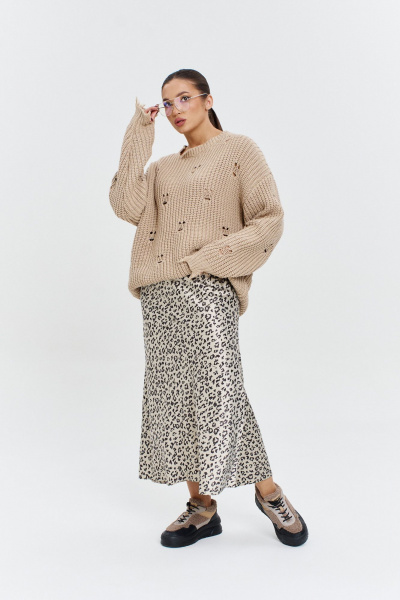 Атласная юбка миди с резинкой и трапециевидным силуэтом Anastasia 1151 платина - фото 12