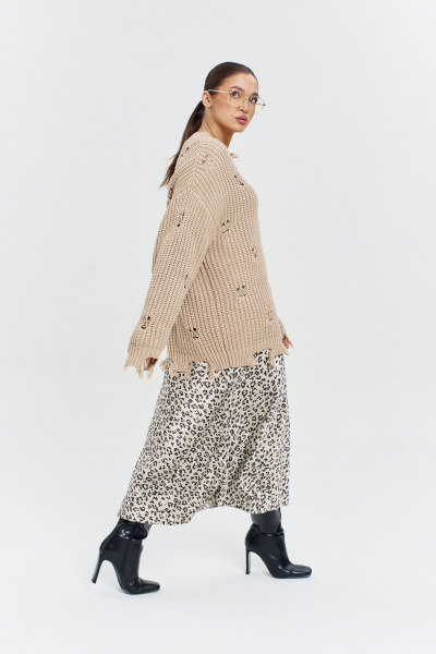 Атласная юбка миди с резинкой и трапециевидным силуэтом Anastasia 1151 платина - фото 9