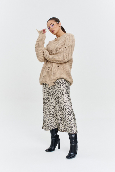 Атласная юбка миди с резинкой и трапециевидным силуэтом Anastasia 1151 платина - фото 8