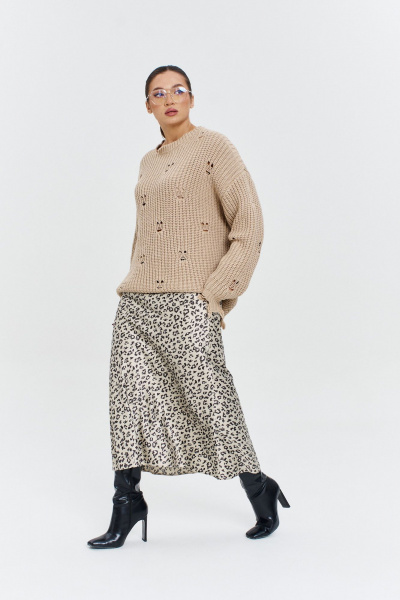 Атласная юбка миди с резинкой и трапециевидным силуэтом Anastasia 1151 платина - фото 7