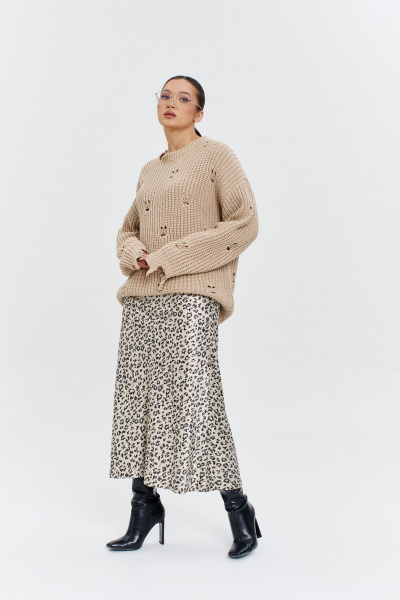 Атласная юбка миди с резинкой и трапециевидным силуэтом Anastasia 1151 платина - фото 6