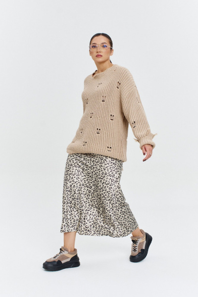 Атласная юбка миди с резинкой и трапециевидным силуэтом Anastasia 1151 платина - фото 4