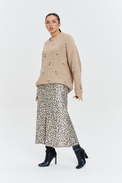 Атласная юбка миди с резинкой и трапециевидным силуэтом Anastasia 1151 платина - фото 3