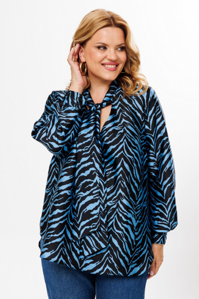 Демисезонная синяя блузка из шифона с завязками BRELA 2373.1 принт_зебра - фото 2