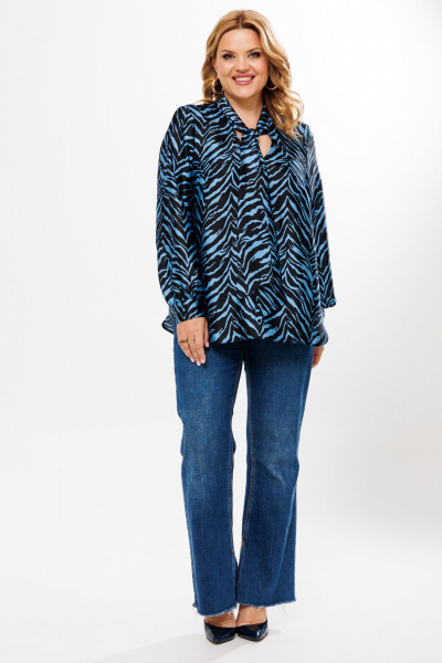 Демисезонная синяя блузка из шифона с завязками BRELA 2373.1 принт_зебра - фото 1