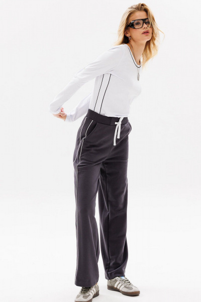 Круглогодичный белый лонгслив из трикотажа с вышивкой GO F1021/01-01. 164-170 - фото 5