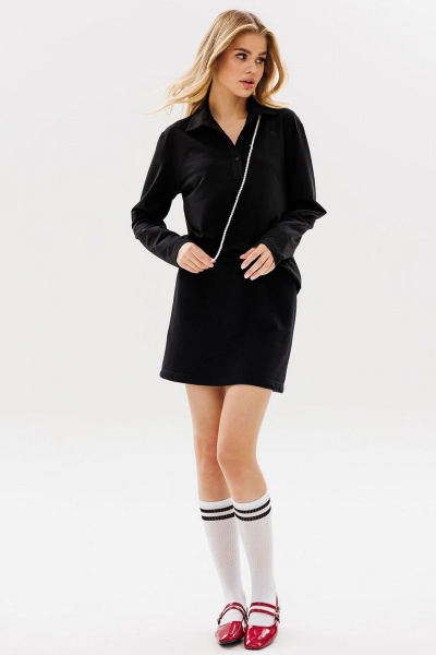 Демисезонный черный лонгслив с воротником-поло и логотипом GO F1022/40-02. 164-170 - фото 2