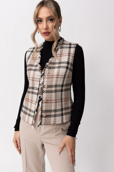 Брюки с жилетом из текстиля и бахромой на вороте Golden Valley 6605 бежевый - фото 3