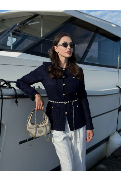 Платье из костюмного твида с накладными карманами и наклонной кокеткой Urs 24-389-2 - фото 10