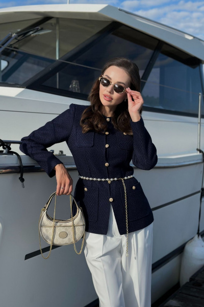 Платье из костюмного твида с накладными карманами и наклонной кокеткой Urs 24-389-2 - фото 9