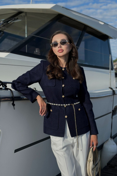 Платье из костюмного твида с накладными карманами и наклонной кокеткой Urs 24-389-2 - фото 8