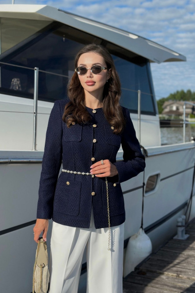 Платье из костюмного твида с накладными карманами и наклонной кокеткой Urs 24-389-2 - фото 7