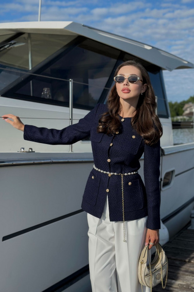 Платье из костюмного твида с накладными карманами и наклонной кокеткой Urs 24-389-2 - фото 6