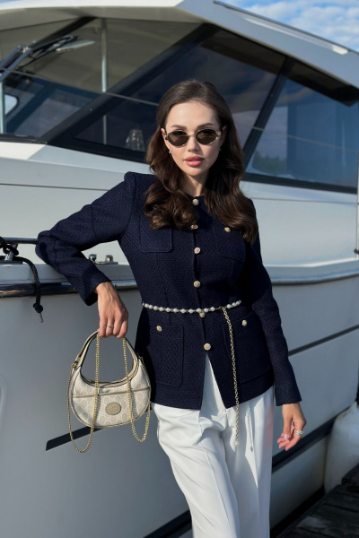 Платье из костюмного твида с накладными карманами и наклонной кокеткой Urs 24-389-2 - фото 5