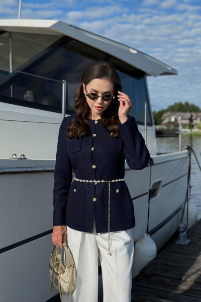 Платье из костюмного твида с накладными карманами и наклонной кокеткой Urs 24-389-2 - фото 4