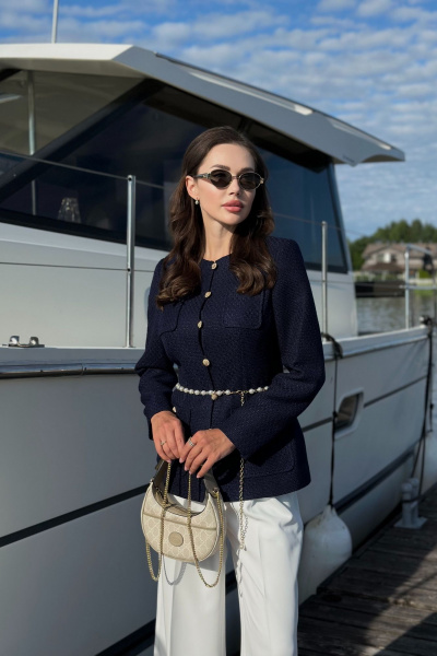 Платье из костюмного твида с накладными карманами и наклонной кокеткой Urs 24-389-2 - фото 1