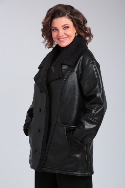 Черная короткая дубленка из искусственного меха и экокожи Celentano 2074.2 черный - фото 16