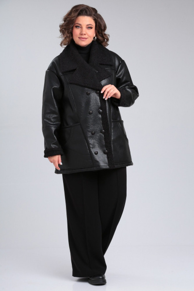 Черная короткая дубленка из искусственного меха и экокожи Celentano 2074.2 черный - фото 11