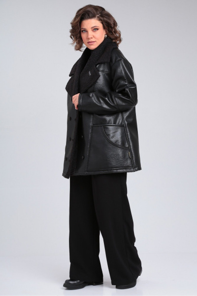 Черная короткая дубленка из искусственного меха и экокожи Celentano 2074.2 черный - фото 9