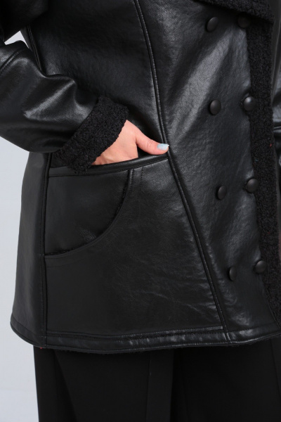 Черная короткая дубленка из искусственного меха и экокожи Celentano 2074.2 черный - фото 7