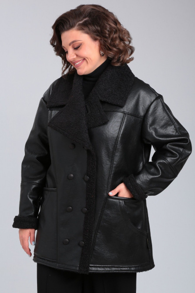 Черная короткая дубленка из искусственного меха и экокожи Celentano 2074.2 черный - фото 5