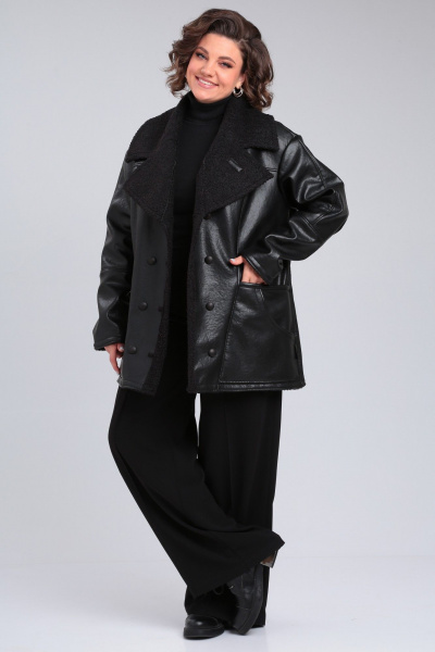 Черная короткая дубленка из искусственного меха и экокожи Celentano 2074.2 черный - фото 1