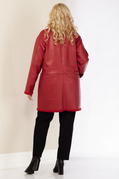 Длинное демисезонное пальто из экокожи с асимметричной молнией Celentano 2082.1 алый - фото 3