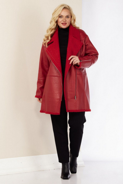 Длинное демисезонное пальто из экокожи с асимметричной молнией Celentano 2082.1 алый - фото 1