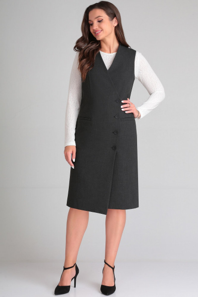 Платье серое полуприлегающее без рукавов на молнии LeNata 16446 темно-серый - фото 1