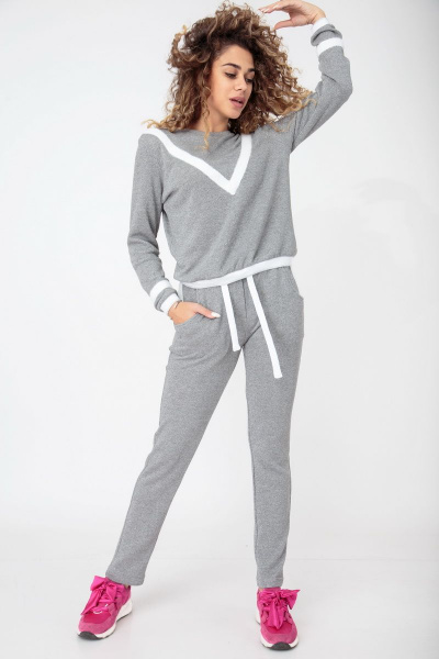Спортивный костюм из футера с люрексом и тесьмой HIT 3077 серый - фото 2