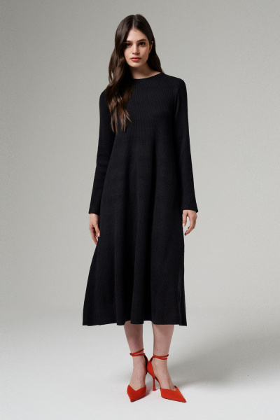 Платье трапеция демисезонное из трикотажа для женщин Панда 128783w черный - фото 1