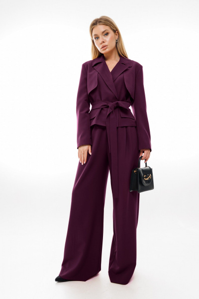 Костюм двойка из текстиля: палаццо и укороченный жакет Ambera Style 2030-4 слива - фото 1