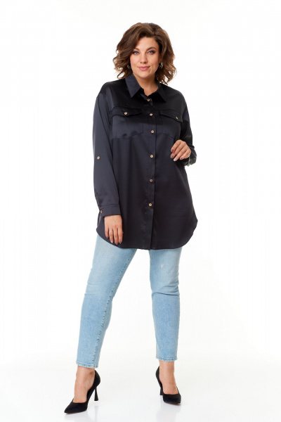 Рубашка из атласа с воротником-стойкой и рукавами-трансформерами Abbi 4044 черный - фото 6