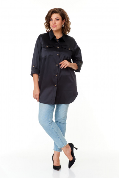 Рубашка из атласа с воротником-стойкой и рукавами-трансформерами Abbi 4044 черный - фото 5