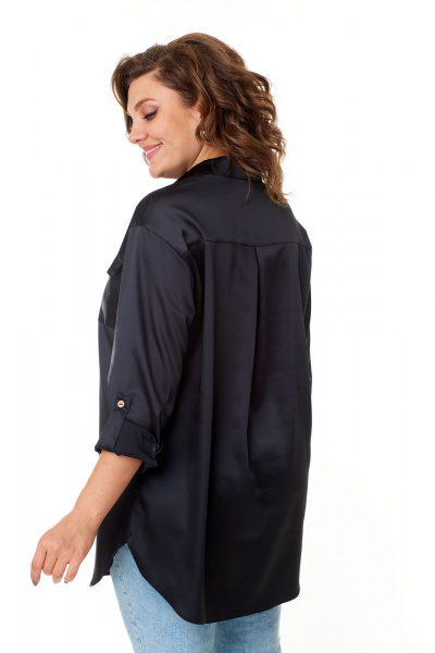 Рубашка из атласа с воротником-стойкой и рукавами-трансформерами Abbi 4044 черный - фото 4