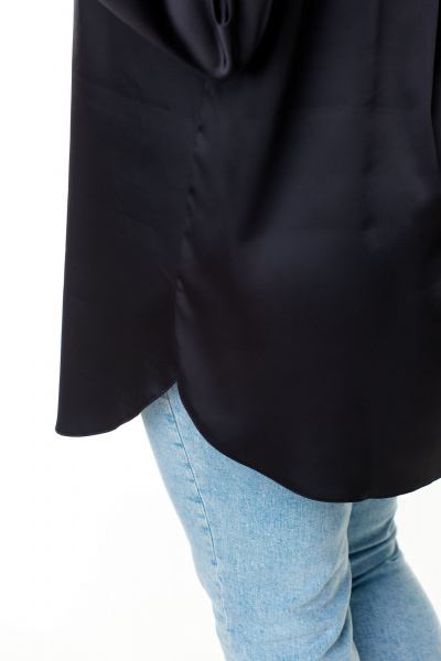 Рубашка из атласа с воротником-стойкой и рукавами-трансформерами Abbi 4044 черный - фото 3
