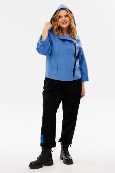 Повседневный костюм из трикотажа: укороченный жакет и брюки Michel chic 1357 голубой/черный - фото 2