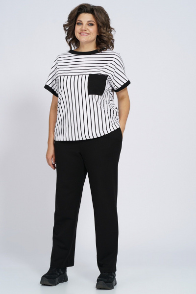 Костюм из трикотажа: футболка и брюки с капюшоном Пинск-Стиль 154 полосатый+черный - фото 13