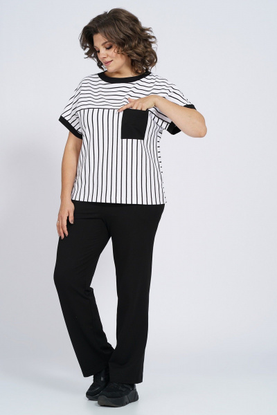 Костюм из трикотажа: футболка и брюки с капюшоном Пинск-Стиль 154 полосатый+черный - фото 5