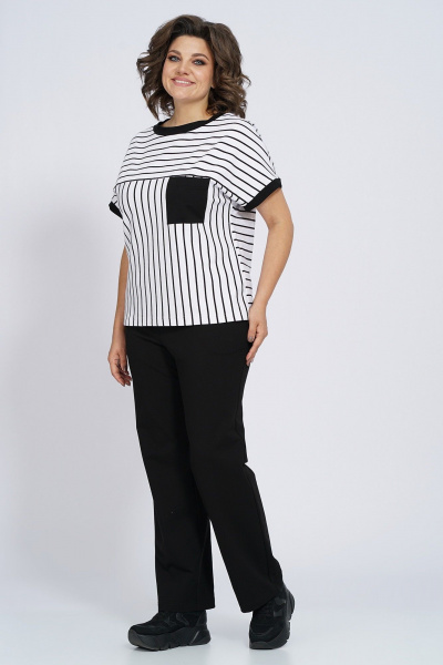 Костюм из трикотажа: футболка и брюки с капюшоном Пинск-Стиль 154 полосатый+черный - фото 4